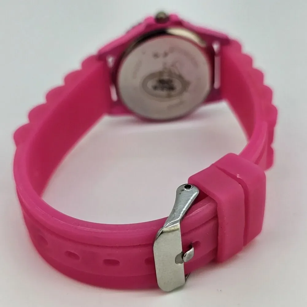 30MM Watch Women Crystal Accent Hot Pink Dial Hot Pink Plastic Bands New Battery
